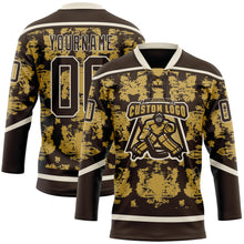 Загрузить изображение в средство просмотра галереи, Custom Brown Old Gold-Cream 3D Pattern Tribal Indigenous Grunge Splash Hockey Lace Neck Jersey
