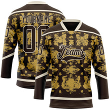 Загрузить изображение в средство просмотра галереи, Custom Brown Old Gold-Cream 3D Pattern Tribal Indigenous Grunge Splash Hockey Lace Neck Jersey

