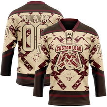 Загрузить изображение в средство просмотра галереи, Custom City Cream Burgundy-Brown 3D Pattern Tribal Indigenous Grunge Splash Hockey Lace Neck Jersey
