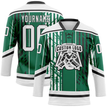 Load image into Gallery viewer, Custom Kelly Green White-Black 3D Pattern Abstract Dallas Inspired Grunge Stripe Hockey Lace Neck Jersey
