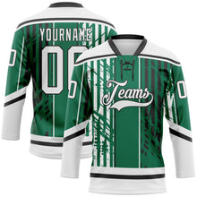 Load image into Gallery viewer, Custom Kelly Green White-Black 3D Pattern Abstract Dallas Inspired Grunge Stripe Hockey Lace Neck Jersey
