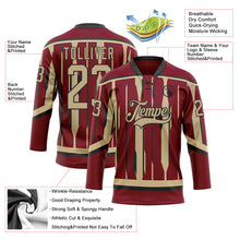 Load image into Gallery viewer, Custom Crimson Vegas Gold-Black 3D Pattern Abstract Arizona Inspired Stripe Hockey Lace Neck Jersey
