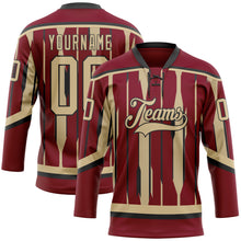 Load image into Gallery viewer, Custom Crimson Vegas Gold-Black 3D Pattern Abstract Arizona Inspired Stripe Hockey Lace Neck Jersey
