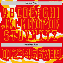 Загрузить изображение в средство просмотра галереи, Custom Fire Red Gold-White 3D Pattern Abstract Calgary Inspired Flame Hockey Lace Neck Jersey
