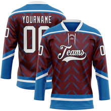 Load image into Gallery viewer, Custom Burgundy White Blue-Black 3D Pattern Abstract Colorado Inspired Line Hockey Lace Neck Jersey
