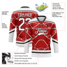 Charger l'image dans la galerie, Custom Red White-Black 3D Pattern Abstract Detroit Inspired Line Hockey Lace Neck Jersey
