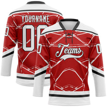 Charger l'image dans la galerie, Custom Red White-Black 3D Pattern Abstract Detroit Inspired Line Hockey Lace Neck Jersey

