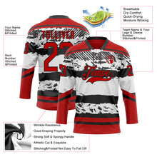 Laden Sie das Bild in den Galerie-Viewer, Custom White Red-Black 3D Pattern Abstract Detroit Inspired Line Hockey Lace Neck Jersey
