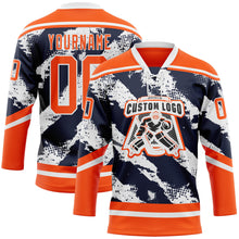 Laden Sie das Bild in den Galerie-Viewer, Custom Orange Navy-White 3D Pattern Abstract Edmonton Inspired Splash Hockey Lace Neck Jersey
