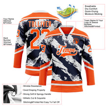 Laden Sie das Bild in den Galerie-Viewer, Custom Orange Navy-White 3D Pattern Abstract Edmonton Inspired Splash Hockey Lace Neck Jersey
