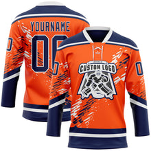 Laden Sie das Bild in den Galerie-Viewer, Custom Orange Navy-White 3D Pattern Abstract Edmonton Inspired Splash Hockey Lace Neck Jersey
