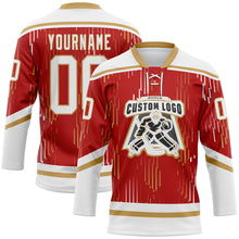 Загрузить изображение в средство просмотра галереи, Custom Red White-Old Gold 3D Pattern Abstract Florida Inspired Line Hockey Lace Neck Jersey
