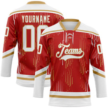 Загрузить изображение в средство просмотра галереи, Custom Red White-Old Gold 3D Pattern Abstract Florida Inspired Line Hockey Lace Neck Jersey

