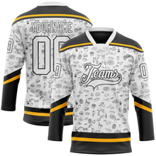 Laden Sie das Bild in den Galerie-Viewer, Custom White Black-Gold 3D Pattern Foodie Fast Food Hockey Lace Neck Jersey
