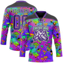Load image into Gallery viewer, Custom Purple Pea Green-Black 3D Pattern Trippy Psychedelic Magic Mushrooms Hockey Lace Neck Jersey
