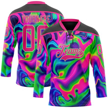 Загрузить изображение в средство просмотра галереи, Custom Black Hot Pink-Pea Green 3D Pattern Trippy Psychedelic Neon Trendy Holographic Vaporwave Style Hockey Lace Neck Jersey
