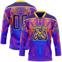 Laden Sie das Bild in den Galerie-Viewer, Custom Dark Purple Red-Yellow 3D Pattern Trippy Psychedelic Fluid Hockey Lace Neck Jersey
