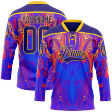 Laden Sie das Bild in den Galerie-Viewer, Custom Dark Purple Red-Yellow 3D Pattern Trippy Psychedelic Fluid Hockey Lace Neck Jersey

