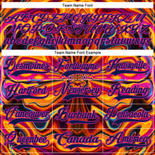 Charger l'image dans la galerie, Custom Navy Yellow-Deep Pink 3D Pattern Trippy Psychedelic Fluid Hockey Lace Neck Jersey
