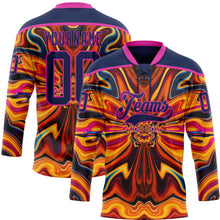 Charger l'image dans la galerie, Custom Navy Yellow-Deep Pink 3D Pattern Trippy Psychedelic Fluid Hockey Lace Neck Jersey
