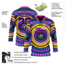 Charger l'image dans la galerie, Custom Navy Purple Yellow-Deep Pink 3D Pattern Trippy Psychedelic Hockey Lace Neck Jersey

