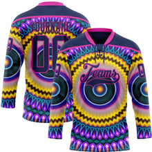Charger l'image dans la galerie, Custom Navy Purple Yellow-Deep Pink 3D Pattern Trippy Psychedelic Hockey Lace Neck Jersey
