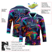 Charger l'image dans la galerie, Custom Navy Ice Blue Yellow-Pink 3D Pattern Trippy Psychedelic Magic Mushrooms Hockey Lace Neck Jersey
