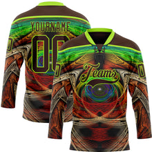 Загрузить изображение в средство просмотра галереи, Custom Brown Neon Green Red-Blue 3D Pattern Trippy Psychedelic Hockey Lace Neck Jersey
