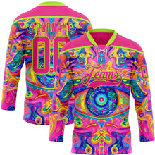 Laden Sie das Bild in den Galerie-Viewer, Custom Hot Pink Neon Green Yellow-Blue 3D Pattern Trippy Psychedelic Neon Hockey Lace Neck Jersey

