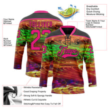 Charger l'image dans la galerie, Custom Black Hot Pink Yellow-Green 3D Pattern Trippy Psychedelic Hockey Lace Neck Jersey
