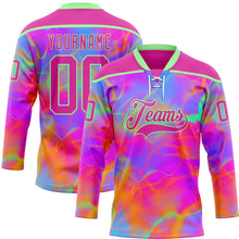 Load image into Gallery viewer, Custom Deep Pink Pea Green Purple-Orange 3D Pattern Trippy Psychedelic Neon Hockey Lace Neck Jersey
