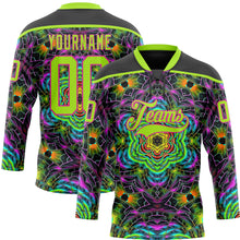 Charger l'image dans la galerie, Custom Black Neon Green-Hot Pink 3D Pattern Trippy Psychedelic Geometric Hockey Lace Neck Jersey
