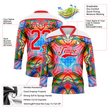 Laden Sie das Bild in den Galerie-Viewer, Custom White Fire Red Green Blue-Yellow 3D Pattern Trippy Psychedelic Geometric Hockey Lace Neck Jersey
