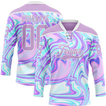Загрузить изображение в средство просмотра галереи, Custom Light Purple Pink Blue-White 3D Pattern Trippy Psychedelic Fluid Trendy Holographic Vaporwave Style Hockey Lace Neck Jersey
