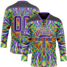 Загрузить изображение в средство просмотра галереи, Custom Black Purple Green Orange-White 3D Pattern Trippy Psychedelic Geometric Hockey Lace Neck Jersey
