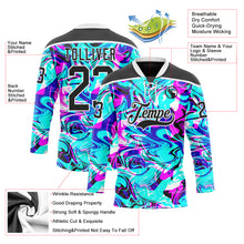Laden Sie das Bild in den Galerie-Viewer, Custom Blue Black Deep Pink-White 3D Pattern Trippy Psychedelic Fluid Hockey Lace Neck Jersey
