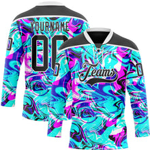 Laden Sie das Bild in den Galerie-Viewer, Custom Blue Black Deep Pink-White 3D Pattern Trippy Psychedelic Fluid Hockey Lace Neck Jersey
