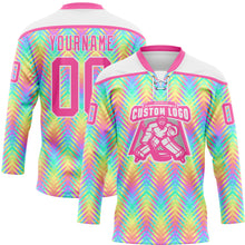Charger l'image dans la galerie, Custom White Pink Green Yellow-Purple 3D Pattern Trippy Psychedelic Neon Hockey Lace Neck Jersey
