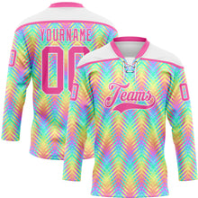 Charger l'image dans la galerie, Custom White Pink Green Yellow-Purple 3D Pattern Trippy Psychedelic Neon Hockey Lace Neck Jersey
