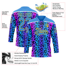 Загрузить изображение в средство просмотра галереи, Custom Powder Blue Pink Gold-White 3D Pattern Leopard Print Neon Hockey Lace Neck Jersey
