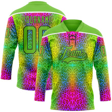 Laden Sie das Bild in den Galerie-Viewer, Custom Aurora Green Pink Black-White 3D Pattern Leopard Print Neon Hockey Lace Neck Jersey
