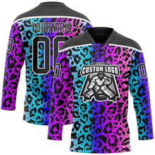 Charger l'image dans la galerie, Custom Pink Black Blue-White 3D Pattern Leopard Print Neon Hockey Lace Neck Jersey
