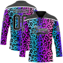 Charger l'image dans la galerie, Custom Pink Black Blue-White 3D Pattern Leopard Print Neon Hockey Lace Neck Jersey
