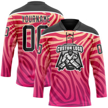 Charger l'image dans la galerie, Custom Pink Black-White 3D Pattern Zebra Print Hockey Lace Neck Jersey
