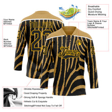 Charger l'image dans la galerie, Custom Old Gold Black Gold-White 3D Pattern Zebra Print Hockey Lace Neck Jersey
