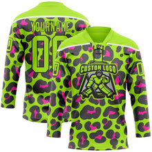 Charger l'image dans la galerie, Custom Neon Green Pink Black-White 3D Pattern Leopard Print Neon Hockey Lace Neck Jersey
