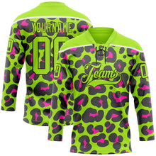 Charger l'image dans la galerie, Custom Neon Green Pink Black-White 3D Pattern Leopard Print Neon Hockey Lace Neck Jersey
