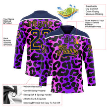 Charger l'image dans la galerie, Custom Purple Navy Pink-Gold 3D Pattern Leopard Print Neon Hockey Lace Neck Jersey
