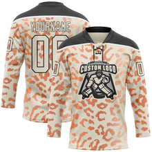 Загрузить изображение в средство просмотра галереи, Custom Cream Orange Black-White 3D Pattern Leopard Print Hockey Lace Neck Jersey
