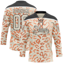 Загрузить изображение в средство просмотра галереи, Custom Cream Orange Black-White 3D Pattern Leopard Print Hockey Lace Neck Jersey
